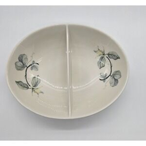 Vintage Ceramic Divided Serving Dish Floral Leaf Design Appetizer Condiment